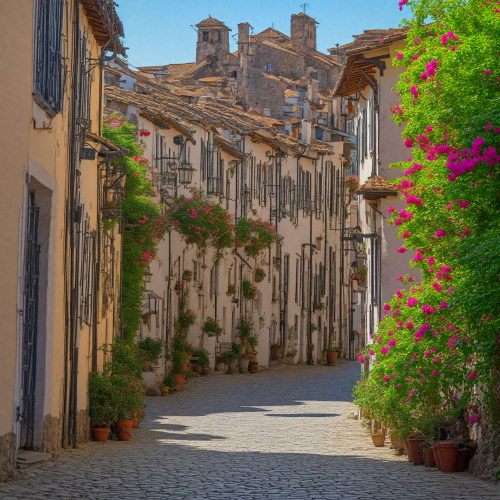 A charming old village with cobblestone streets and traditional houses.