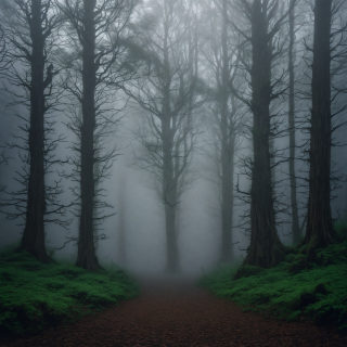 A-mysterious-forest-with-ancient-trees-and-fog.