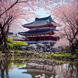 A-serene-temple-surrounded-by-cherry-blossoms.