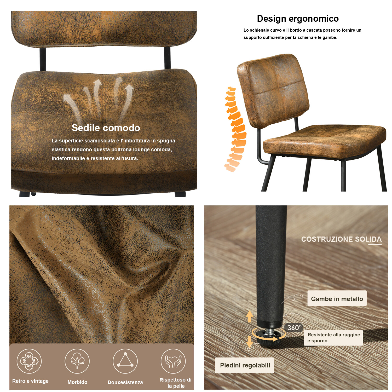 Set Di 2 Sedie Kosmi Stile Scandinavo - Velluto Imbottito E Gambe In Metallo Nero - Color Beige